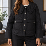 Quilted Jacket with Ruffle Collar and Flap Pockets
