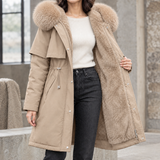 Faux Fur Hooded Parka Jacket with Drawstring Waist and Zip Front