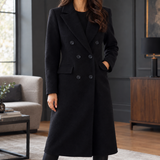 Tailored Double-Breasted Long Wool Coat with Flap Pockets