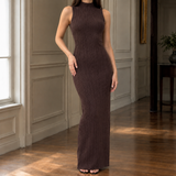 Ribbed Knit Bodycon Maxi Dress with Mock Neck