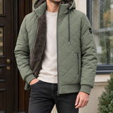 Quilted Puffer Jacket with Faux Fur Hood and Drawstring
