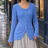 Textured Button-Front Cardigan with Flared Sleeves