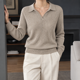 Ribbed Knit Sweater with Collar and V-Neck