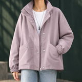 Oversized Zip Up Jacket with Stand Collar and Pockets