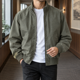Ribbed Collar Bomber Jacket with Zip Front and Side Pockets