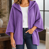 Oversized Hooded Open-Front Cardigan with Wide Sleeves