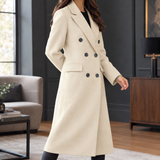 Tailored Double-Breasted Long Wool Coat with Flap Pockets