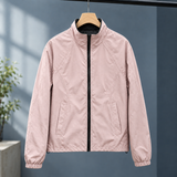 Zip-Front Windbreaker Jacket with Stand Collar