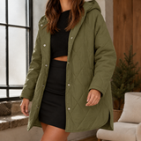 Hooded Quilted Jacket with Snap Button and Side Pockets