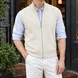 Zip-Up Sweater Vest with Stand Collar