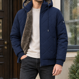 Quilted Puffer Jacket with Faux Fur Hood and Drawstring