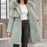 Faux Fur Hooded Parka Jacket with Drawstring Waist and Zip Front