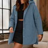 Hooded Quilted Jacket with Snap Button and Side Pockets
