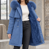 Faux Fur Hooded Parka Jacket with Drawstring Waist and Zip Front