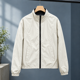 Zip-Front Windbreaker Jacket with Stand Collar