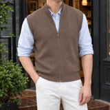 Zip-Up Sweater Vest with Stand Collar