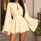 Cut-Out Flare Sleeve Romper with Belted Waist