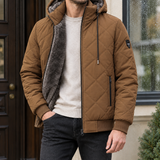Quilted Puffer Jacket with Faux Fur Hood and Drawstring