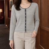 Button Front Cardigan with Scoop Neck and Long Sleeves