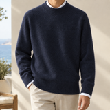 Fuzzy Knit Sweater with Ribbed Trim and Round Neck