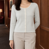 Button Front Cardigan with Scoop Neck and Long Sleeves