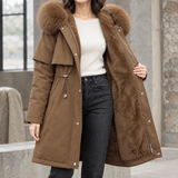 Faux Fur Hooded Parka Jacket with Drawstring Waist and Zip Front