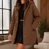 Hooded Quilted Jacket with Snap Button and Side Pockets