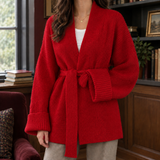 Belted Cardigan with Open Front and Wide Sleeves