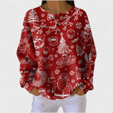 Women's Christmas Sweater with Festive Print and Henley Neckline