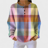Women's Christmas Sweater with Festive Print and Henley Neckline