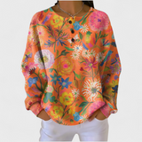 Women's Christmas Sweater with Festive Print and Henley Neckline
