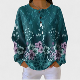 Women's Christmas Sweater with Festive Print and Henley Neckline