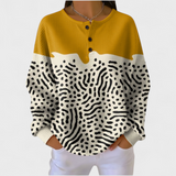 Women's Christmas Sweater with Festive Print and Henley Neckline