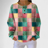 Women's Christmas Sweater with Festive Print and Henley Neckline