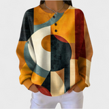 Women's Christmas Sweater with Festive Print and Henley Neckline