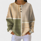 Women's Christmas Sweater with Festive Print and Henley Neckline