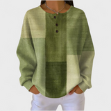 Women's Christmas Sweater with Festive Print and Henley Neckline