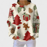 Women's Christmas Sweater with Festive Print and Henley Neckline