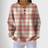 Women's Christmas Sweater with Festive Print and Henley Neckline