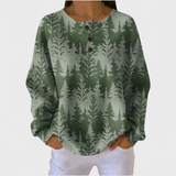 Women's Christmas Sweater with Festive Print and Henley Neckline