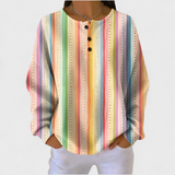 Women's Christmas Sweater with Festive Print and Henley Neckline
