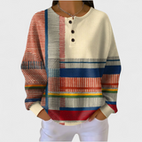 Women's Christmas Sweater with Festive Print and Henley Neckline