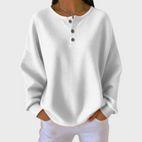 Women's Christmas Sweater with Festive Print and Henley Neckline
