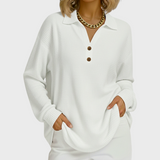Women's Christmas Sweater with Festive Print and Henley Neckline