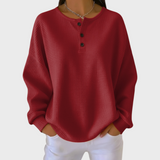 Women's Christmas Sweater with Festive Print and Henley Neckline