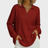 Women's Christmas Sweater with Festive Print and Henley Neckline