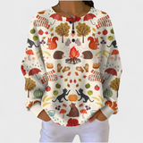 Women's Christmas Sweater with Festive Print and Henley Neckline