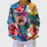 Women's Christmas Sweater with Festive Print and Henley Neckline