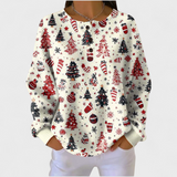 Women's Christmas Sweater with Festive Print and Henley Neckline