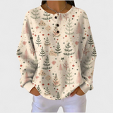 Women's Christmas Sweater with Festive Print and Henley Neckline